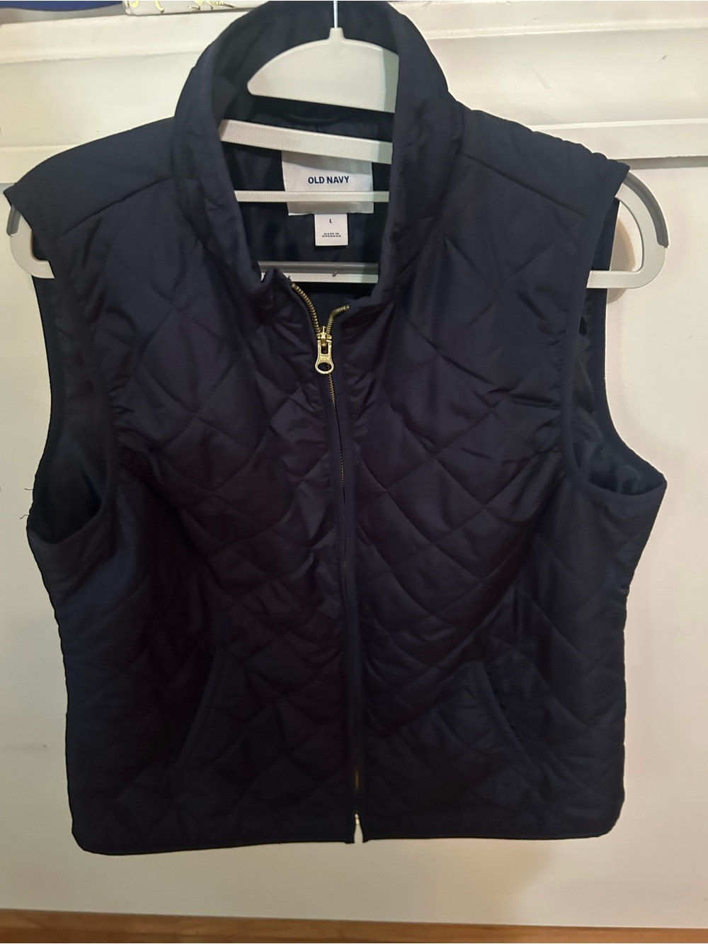 Old Navy Quilted Navy Puffer Vest with Gold Zipper